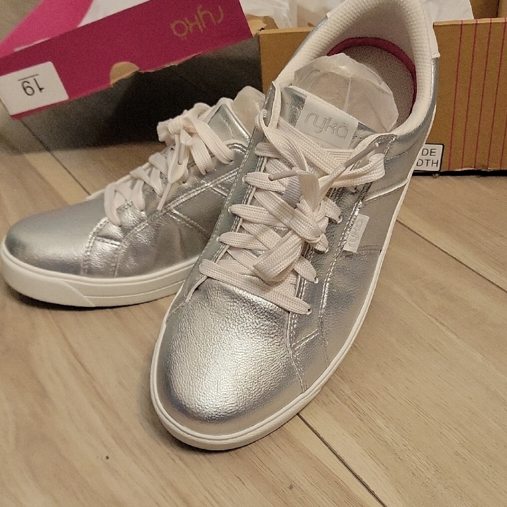 Ryka Women's Metallic Silver Sneakers - Picture 2 of 4